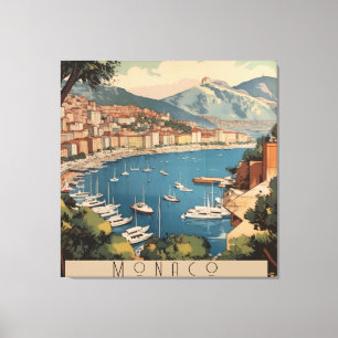 Lienzo Escena de viaje del puerto de Mónaco vintage con t