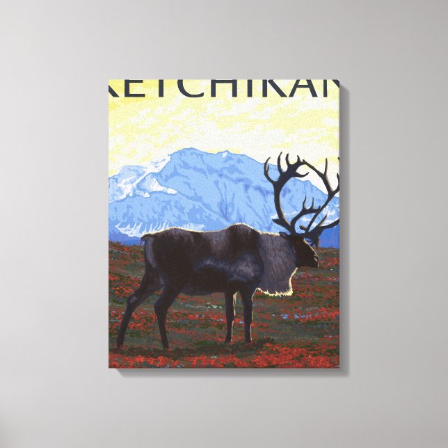 Lienzo Escena del Caribou - Ketchikan, Alaska (Anverso)