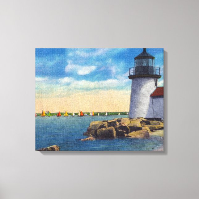 Lienzo Escena del faro de Brant Point (Anverso)