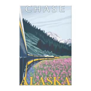 Lienzo Escena del ferrocarril de Alaska - caza, Alaska