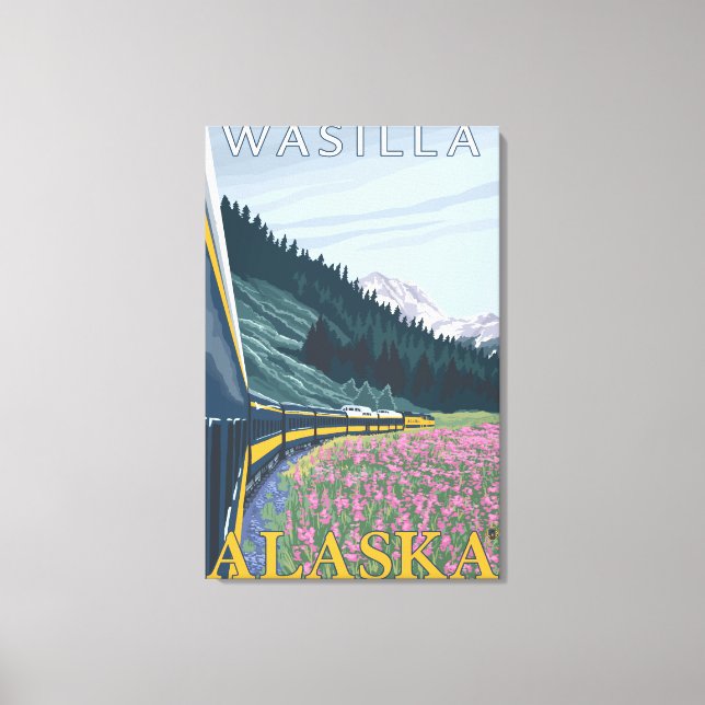 Lienzo Escena del ferrocarril de Alaska - Wasilla, Alaska (Anverso)