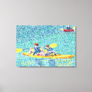 Lienzo Escena del río Kayak en el Pointillismo, tela envu