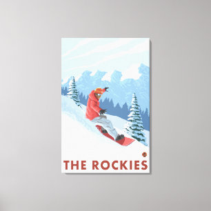 Lienzo Escena del Snowboarder - Las rocas