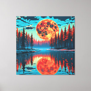 Lienzo Escena forestal con reflejo lunar surrealista