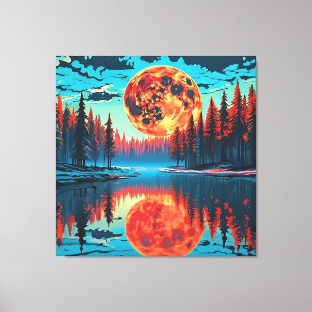 Lienzo Escena forestal con reflejo lunar surrealista (Anverso)