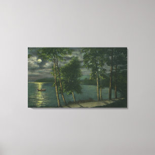 Lienzo Escena iluminada por la luna en el lago