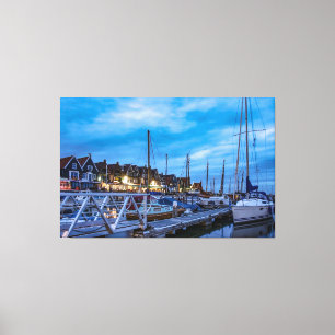 Lienzo Escena nocturna de la ciudad pesquera tradicional