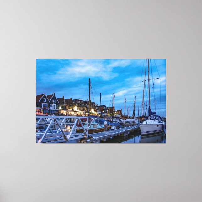 Lienzo Escena nocturna de la ciudad pesquera tradicional (Anverso)