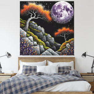 Lienzo Escena nocturna etérea con luna, árboles