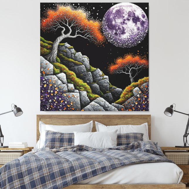 Lienzo Escena nocturna etérea con luna, árboles (Insitu(Dormitorio))