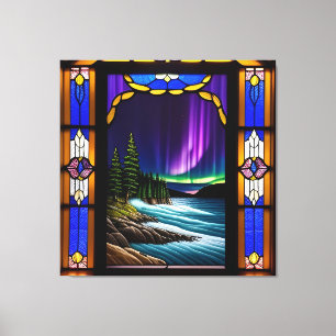 Lienzo Escena oceánica y exhibición de aurora colorida