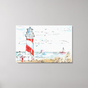 Lienzo Escena roja y blanca del faro