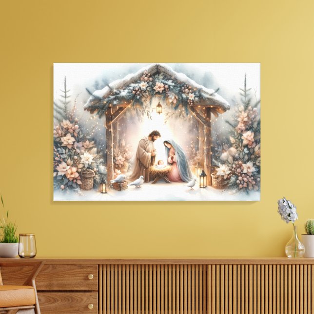 Lienzo Escena rústica del Nacimiento con Florales de Invi (Insitu (Sala de estar))