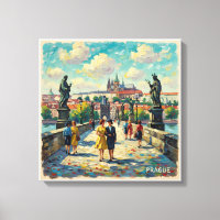 Escena Vintage del Puente Carlos de Praga en Lienz