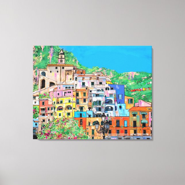 Lienzo Escenario Costa Amalfitana Italia Cliffside Medite (Anverso)