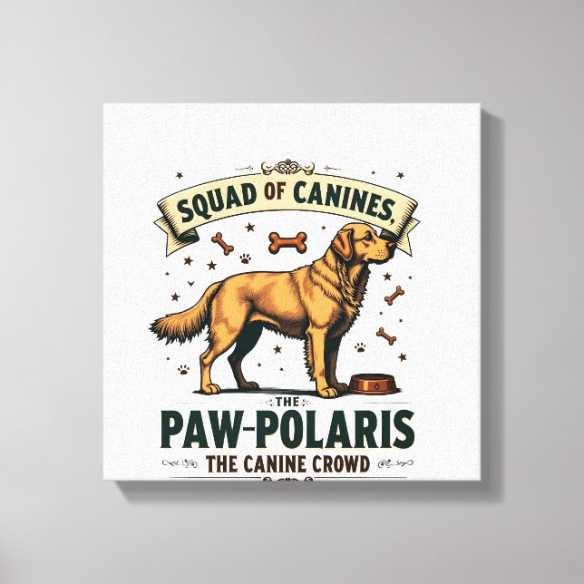 Lienzo Escuadrón de Caninos Gráfico Antiguo con Perro Pun (Anverso)