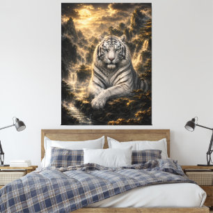 Lienzo Escuchando la Cascada Fantasía del Tigre Blanco