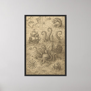 Lienzo Esgrima del mapa del mar antiguo