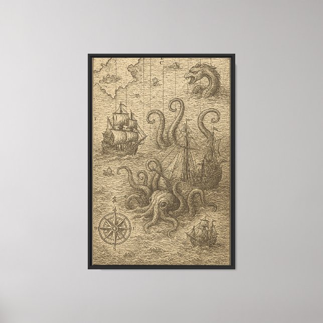 Lienzo Esgrima del mapa del mar antiguo (Anverso)