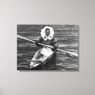 Lienzo Eskimal vintage de Alaska EE. UU. y su kayak
