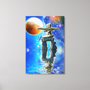 Lienzo Eskimo Inukshuk y Moon Fantasy Art