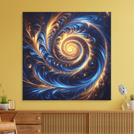 Lienzo Espacio abstracto moderno Royal Blue and Gold Swir