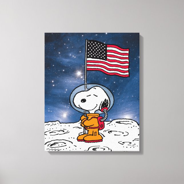 Lienzo ESPACIO | Snoopy Con Astronauta De Bandera (Anverso)