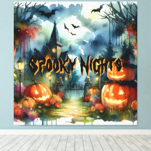 Lienzo Espectacular y hermoso paisaje de Halloween acuare