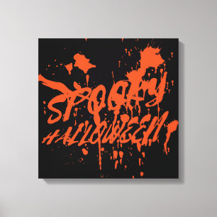Lienzo Espeluznante Halloween Splash Retro Naranja Rojo H
