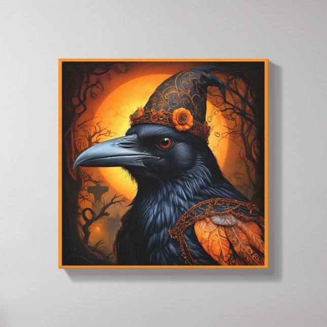 Lienzo Espeluznante y lindo cuervo de Halloween disfrazad (Anverso)
