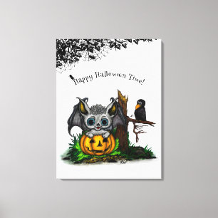Lienzo Esperando Halloween , Cute Bat y Raven