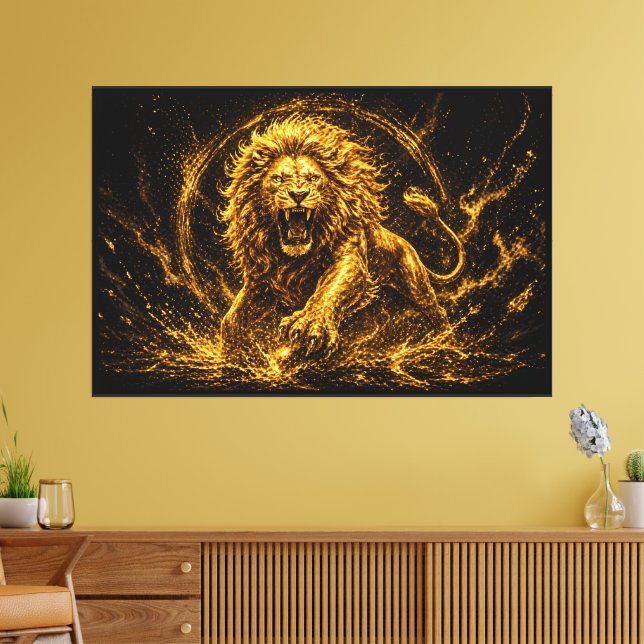 Lienzo Espíritu de León Dorado de Lujo Prosperidad y Éxit (Insitu (Sala de estar))