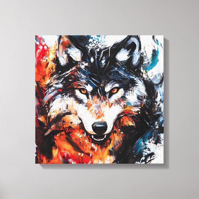 Lienzo Espíritu de lobo salvaje abstracto (Anverso)