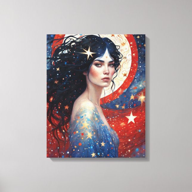 Lienzo Espíritu de patriotismo Mujer azul rojo Julio (Anverso)