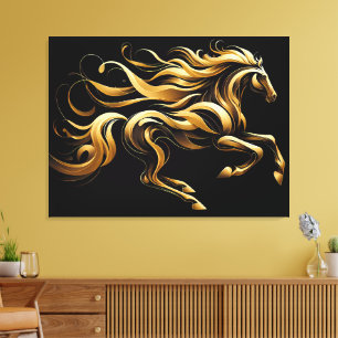 Lienzo Espíritu Dorado – Caballo Abstracto en Movimiento