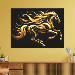 Lienzo Espíritu Dorado – Caballo abstracto en movimiento