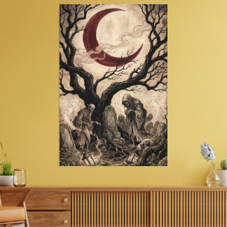 Lienzo Espíritus Jikininki bajo la Luna de Sangre