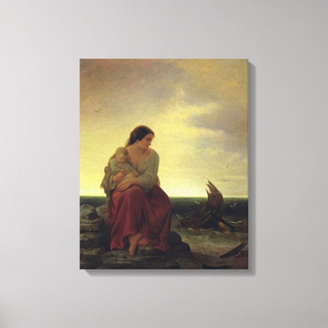 Lienzo Esposa de pescador de duelo en la playa (Anverso)