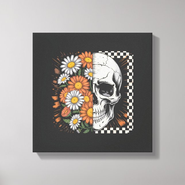Lienzo Esqueleto Boho Otoño Floral Halloween (Anverso)