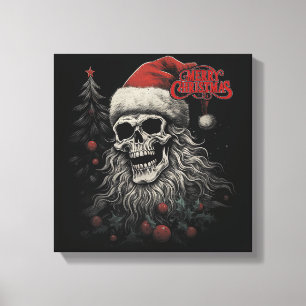 Lienzo Esqueleto Calavera Divertida Feliz Navidad Santa C