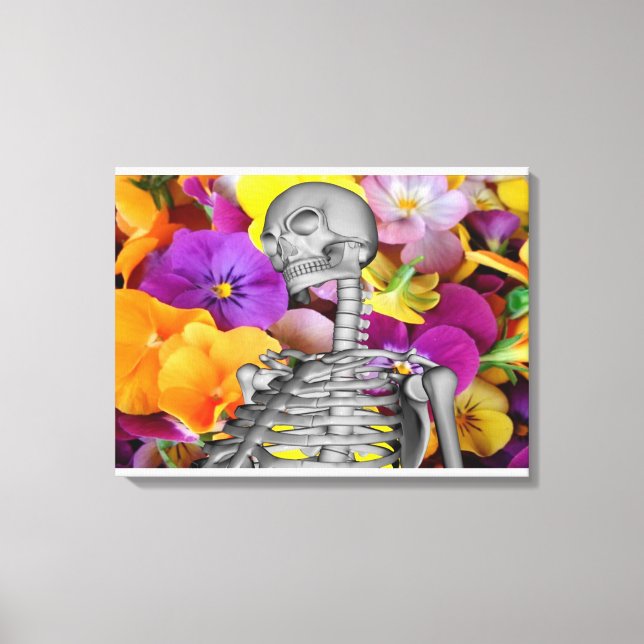 Lienzo Esqueleto con flores (Anverso)