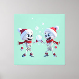 Lienzo Esqueletos divertidos de Santa Claus teniendo una