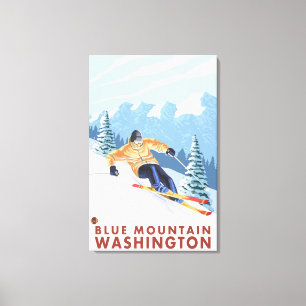Lienzo Esquiador de la nieve de Downhhill - montaña azul