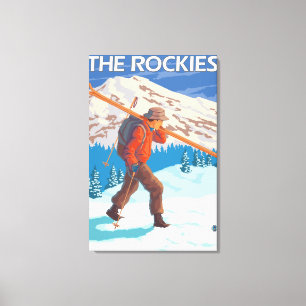 Lienzo Esquiador que lleva esquí de nieve - Las Rocas