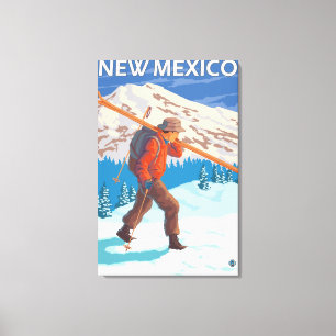 Lienzo Esquiador que lleva SkisNew México