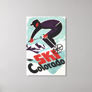 Lienzo Esquiador vestido negro y púrpura