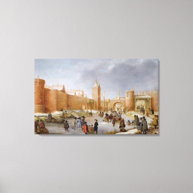 Lienzo Esquiadores y jugadores de Kolf fuera de la ciudad (Anverso)