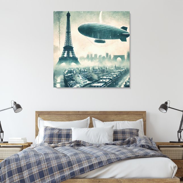 Lienzo Esquina acuática de París con Dirigible y Eiffel (Insitu(Dormitorio))
