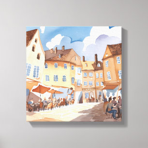 Lienzo Esquina de ciudad europea   Pintura acuarela