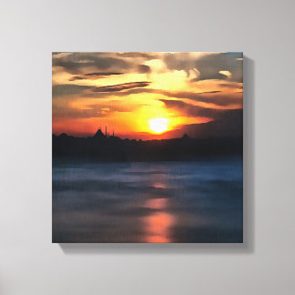 Lienzo Esquina de Estambul contra la bella puesta de sol